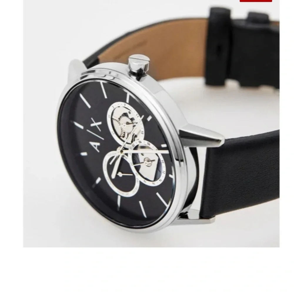 Armani Exchange NEW Cayde Chronograph Black Dial Black Leather Strap Watch